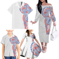 Hawaiian Traditional Tattoos Family Matching Off The Shoulder Long Sleeve Dress and Hawaiian Shirt Kakau Tribal Tropical Plant Motif Hawaii Flag Color Inspired LT03 - Polynesian Pride