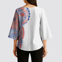 Hawaiian Traditional Tattoos Kimono Sleeve Blouse Kakau Tribal Tropical Plant Motif Hawaii Flag Color Inspired