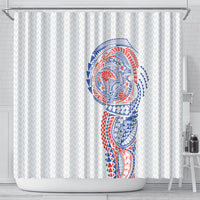Hawaiian Traditional Tattoos Shower Curtain Kakau Tribal Tropical Plant Motif Hawaii Flag Color Inspired