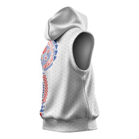 Hawaiian Traditional Tattoos Sleeveless Hoodie Kakau Tribal Tropical Plant Motif Hawaii Flag Color Inspired