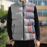 Hawaiian Traditional Tattoos Sleeveless Puffer Jacket Kakau Tribal Tropical Plant Motif Hawaii Flag Color Inspired