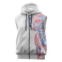 Hawaiian Traditional Tattoos Sleeveless Zip Hoodie Kakau Tribal Tropical Plant Motif Hawaii Flag Color Inspired