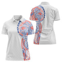 Hawaiian Traditional Tattoos Women Polo Shirt Kakau Tribal Tropical Plant Motif Hawaii Flag Color Inspired