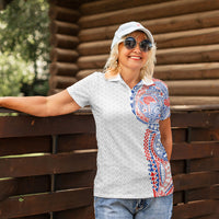 Hawaiian Traditional Tattoos Women Polo Shirt Kakau Tribal Tropical Plant Motif Hawaii Flag Color Inspired