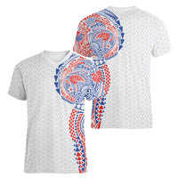 Hawaiian Traditional Tattoos Women V-Neck T-Shirt Kakau Tribal Tropical Plant Motif Hawaii Flag Color Inspired