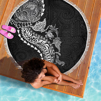Hawaiian Kakau Tribal Sea Animals Tattoos Beach Blanket Black Color