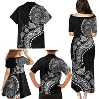 Hawaiian Kakau Tribal Sea Animals Tattoos Family Matching Puletasi and Hawaiian Shirt Black Color