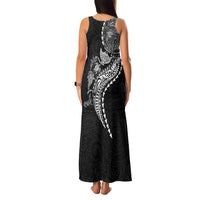 Hawaiian Kakau Tribal Sea Animals Tattoos Family Matching Tank Maxi Dress and Hawaiian Shirt Black Color