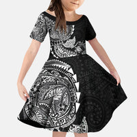 Hawaiian Kakau Tribal Sea Animals Tattoos Kid Short Sleeve Dress Black Color