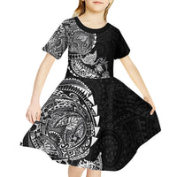 Hawaiian Kakau Tribal Sea Animals Tattoos Kid Short Sleeve Dress Black Color