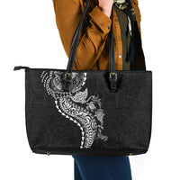 Hawaiian Kakau Tribal Sea Animals Tattoos Leather Tote Bag Black Color LT03 - Polynesian Pride