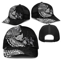 Hawaiian Kakau Tribal Sea Animals Tattoos Mesh Trucker Cap Black Color