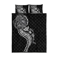 Hawaiian Kakau Tribal Sea Animals Tattoos Quilt Bed Set Black Color