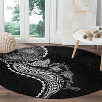 Hawaiian Kakau Tribal Sea Animals Tattoos Round Carpet Black Color