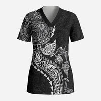 Hawaiian Kakau Tribal Sea Animals Tattoos Scrub Top Black Color