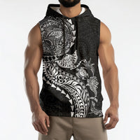 Hawaiian Kakau Tribal Sea Animals Tattoos Sleeveless Hoodie Black Color
