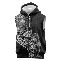 Hawaiian Kakau Tribal Sea Animals Tattoos Sleeveless Zip Hoodie Black Color