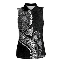 Hawaiian Kakau Tribal Sea Animals Tattoos Women Sleeveless Polo Shirt Black Color