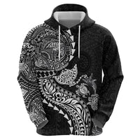 Hawaiian Kakau Tribal Sea Animals Tattoos Zip Hoodie Black Color