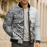 Hawaiian Kakau Tribal Sea Animals Tattoos Bomber Puffer Jacket White Color
