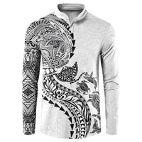Hawaiian Kakau Tribal Sea Animals Tattoos Button Sweatshirt White Color