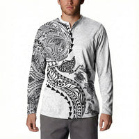 Hawaiian Kakau Tribal Sea Animals Tattoos Button Sweatshirt White Color