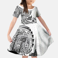 Hawaiian Kakau Tribal Sea Animals Tattoos Family Matching Mermaid Dress and Hawaiian Shirt White Color