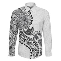 Hawaiian Kakau Tribal Sea Animals Tattoos Family Matching Mermaid Dress and Hawaiian Shirt White Color