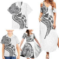 Hawaiian Kakau Tribal Sea Animals Tattoos Family Matching Summer Maxi Dress and Hawaiian Shirt White Color