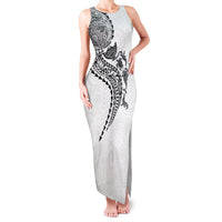 Hawaiian Kakau Tribal Sea Animals Tattoos Family Matching Tank Maxi Dress and Hawaiian Shirt White Color