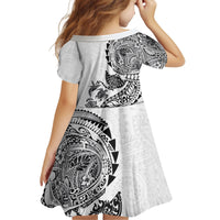 Hawaiian Kakau Tribal Sea Animals Tattoos Kid Short Sleeve Dress White Color