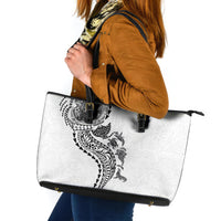 Hawaiian Kakau Tribal Sea Animals Tattoos Leather Tote Bag White Color