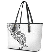 Hawaiian Kakau Tribal Sea Animals Tattoos Leather Tote Bag White Color