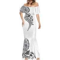 Hawaiian Kakau Tribal Sea Animals Tattoos Mermaid Dress White Color