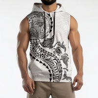 Hawaiian Kakau Tribal Sea Animals Tattoos Sleeveless Hoodie White Color