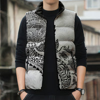 Hawaiian Kakau Tribal Sea Animals Tattoos Sleeveless Puffer Jacket White Color
