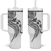 Hawaiian Kakau Tribal Sea Animals Tattoos Tumbler With Handle White Color LT03 One Size: 40 oz White - Polynesian Pride
