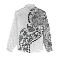 Hawaiian Kakau Tribal Sea Animals Tattoos Women Casual Shirt White Color