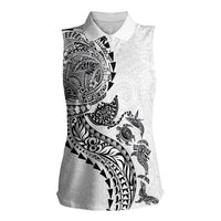 Hawaiian Kakau Tribal Sea Animals Tattoos Women Sleeveless Polo Shirt White Color