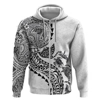 Hawaiian Kakau Tribal Sea Animals Tattoos Zip Hoodie White Color
