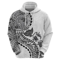 Hawaiian Kakau Tribal Sea Animals Tattoos Zip Hoodie White Color
