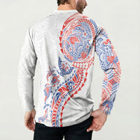 Hawaiian Kakau Tribal Sea Animals Tattoos Button Sweatshirt Hawaii Flag Color Inspired