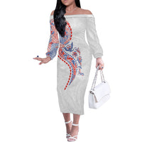 Hawaiian Kakau Tribal Sea Animals Tattoos Family Matching Off The Shoulder Long Sleeve Dress and Hawaiian Shirt Hawaii Flag Color Inspired