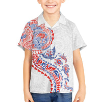 Hawaiian Kakau Tribal Sea Animals Tattoos Family Matching Off Shoulder Maxi Dress and Hawaiian Shirt Hawaii Flag Color Inspired LT03 Son's Shirt Multicolor - Polynesian Pride