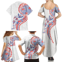 Hawaiian Kakau Tribal Sea Animals Tattoos Family Matching Summer Maxi Dress and Hawaiian Shirt Hawaii Flag Color Inspired