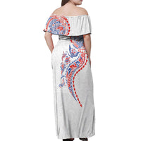 Hawaiian Kakau Tribal Sea Animals Tattoos Off Shoulder Maxi Dress Hawaii Flag Color Inspired