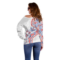 Hawaiian Kakau Tribal Sea Animals Tattoos Off Shoulder Sweater Hawaii Flag Color Inspired