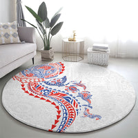 Hawaiian Kakau Tribal Sea Animals Tattoos Round Carpet Hawaii Flag Color Inspired