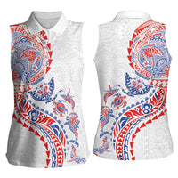 Hawaiian Kakau Tribal Sea Animals Tattoos Women Sleeveless Polo Shirt Hawaii Flag Color Inspired