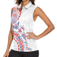 Hawaiian Kakau Tribal Sea Animals Tattoos Women Sleeveless Polo Shirt Hawaii Flag Color Inspired